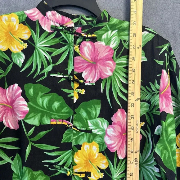 VTG Lauren Ralph Lauren 100% Linen Hawaiian Top Frog Closure Womens Size M Tunic - Picture 3 of 7